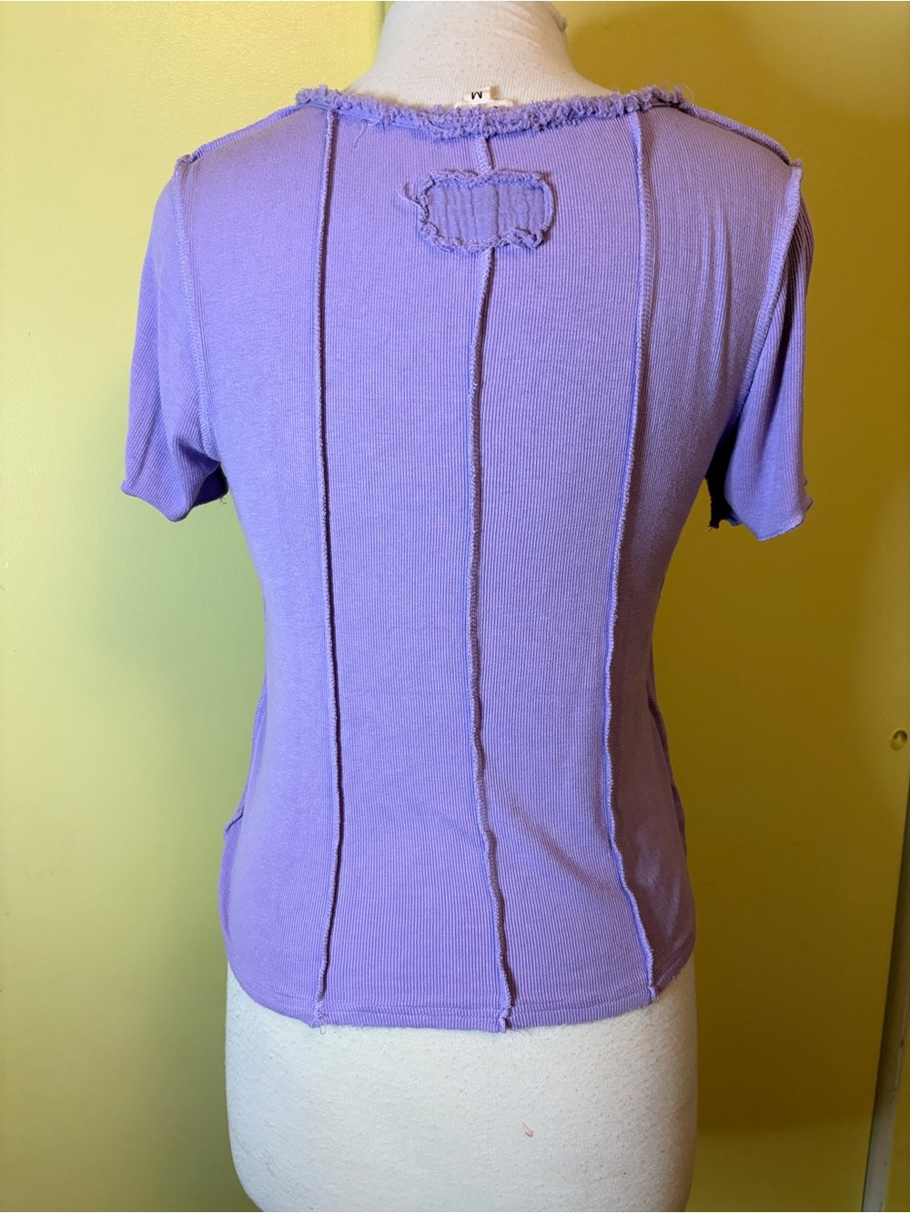 POL Lavender Lace-Front Short Sleeve Top. Super Stretch - Picture 3 of 10